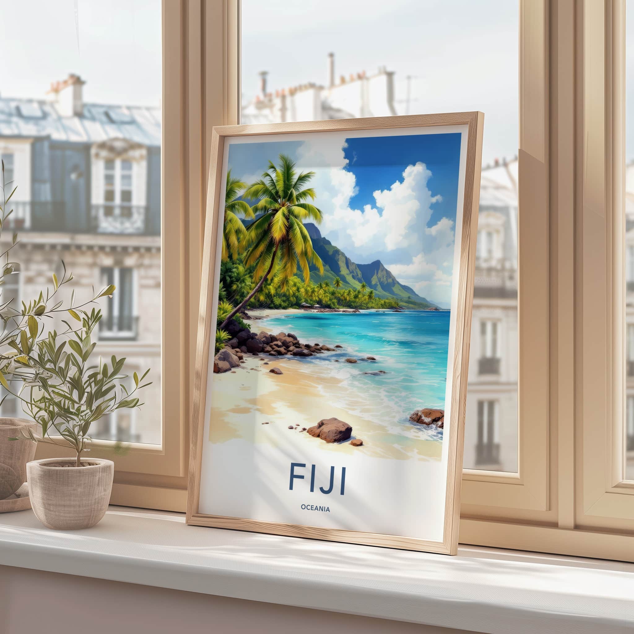 Fiji Poster - Oceania Travel Art - Tropical Beach Palms Home Decor