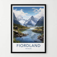 FIORDLAND Poster - New Zealand Travel Art - Majestic Glacier Stream Home Decor