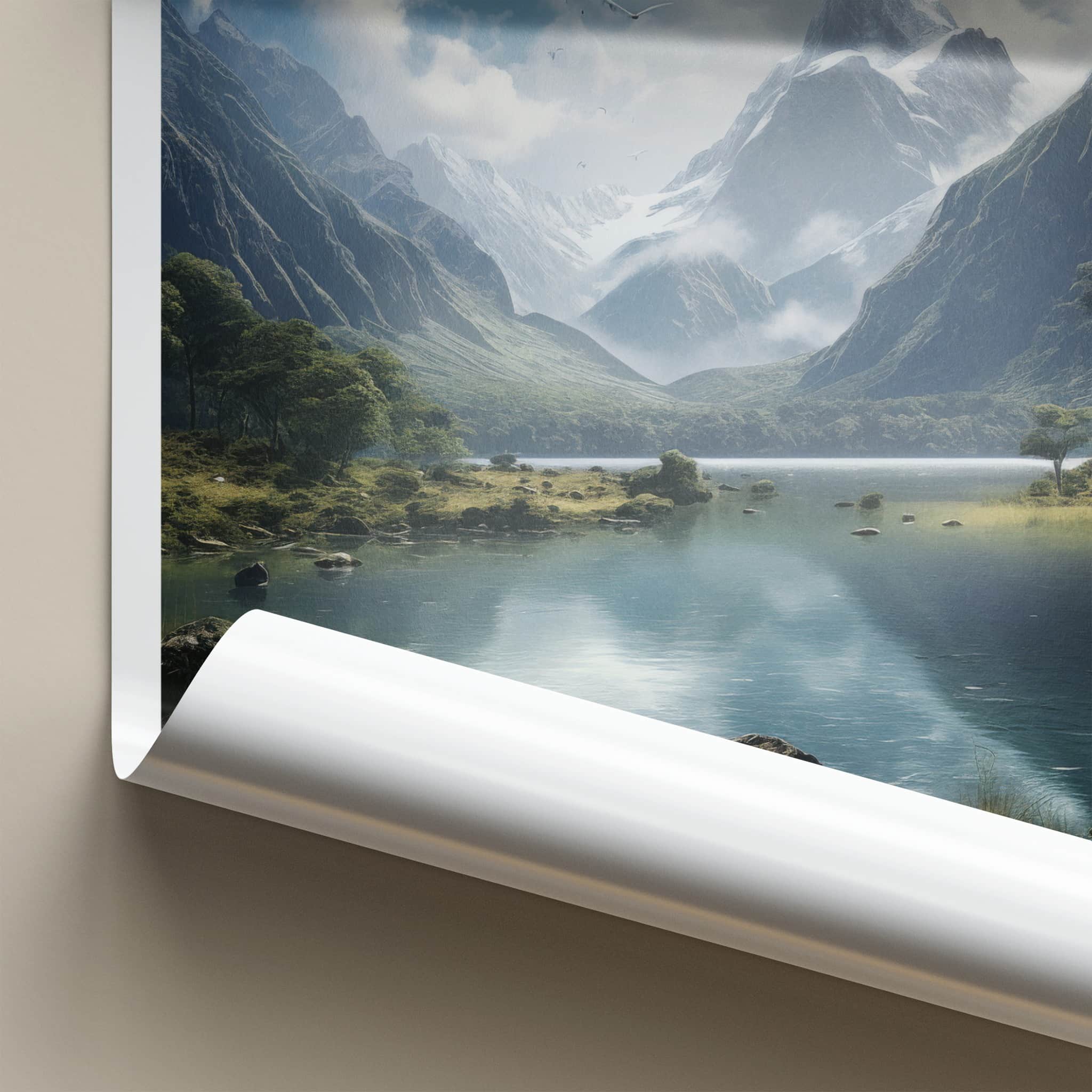 Fiordland Poster - New Zealand Travel Art - Snowy Mountain Lake Home Decor