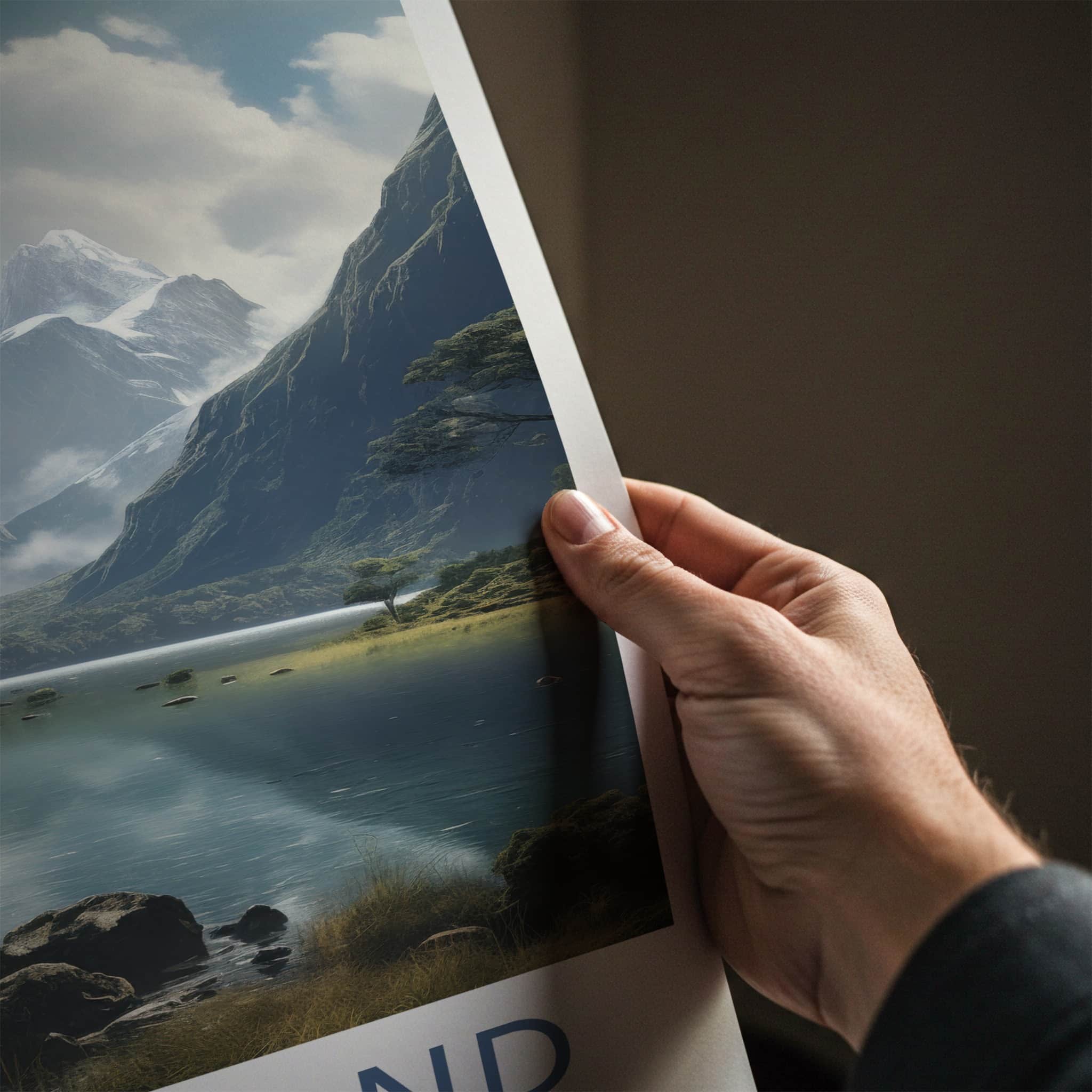 Fiordland Poster - New Zealand Travel Art - Snowy Mountain Lake Home Decor