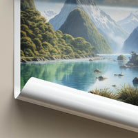 Fiordland Poster - New Zealand Travel Art - Snowy Peaks Fjord Home Decor