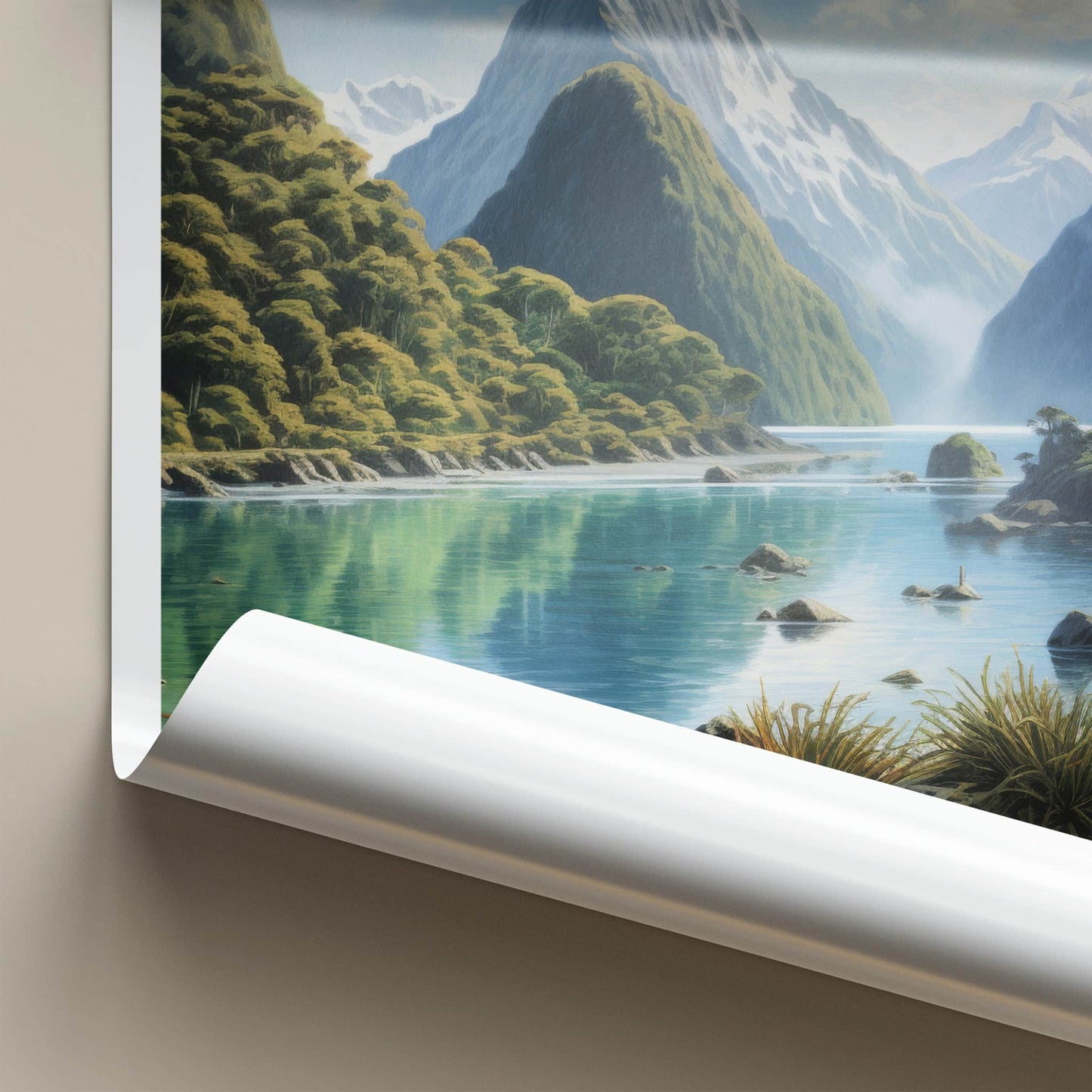 Fiordland Poster - New Zealand Travel Art - Snowy Peaks Fjord Home Decor