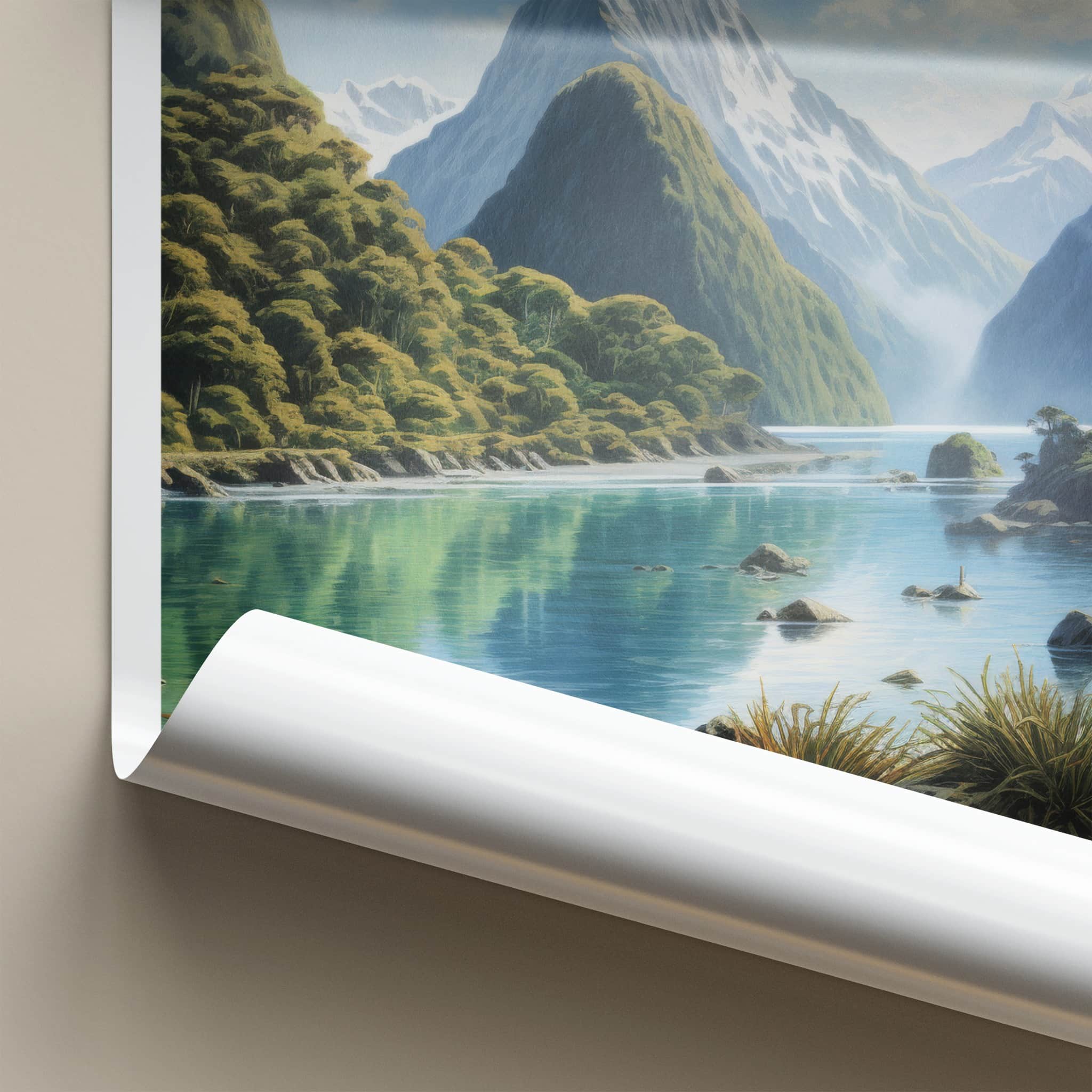 Fiordland Poster - New Zealand Travel Art - Snowy Peaks Fjord Home Decor
