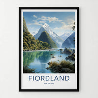 Fiordland Poster - New Zealand Travel Art - Snowy Peaks Fjord Home Decor