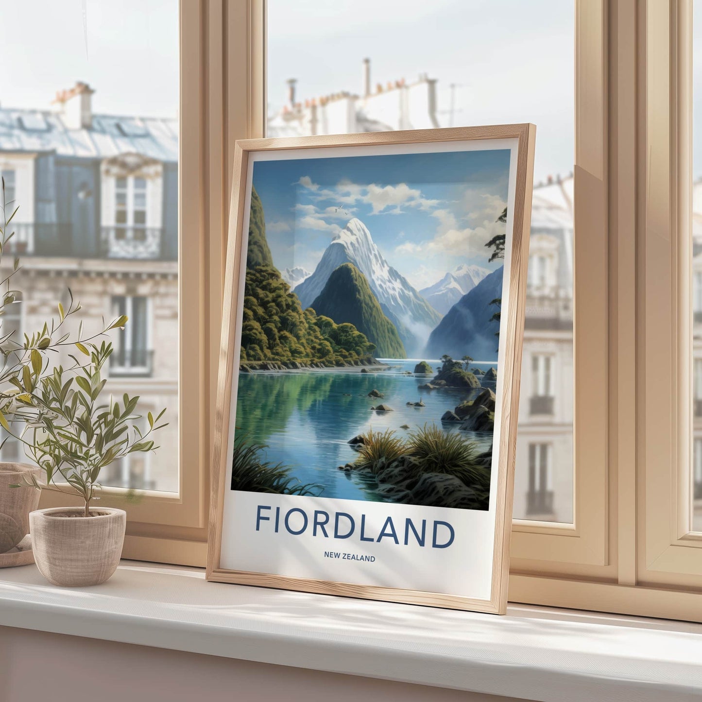 Fiordland Poster - New Zealand Travel Art - Snowy Peaks Fjord Home Decor