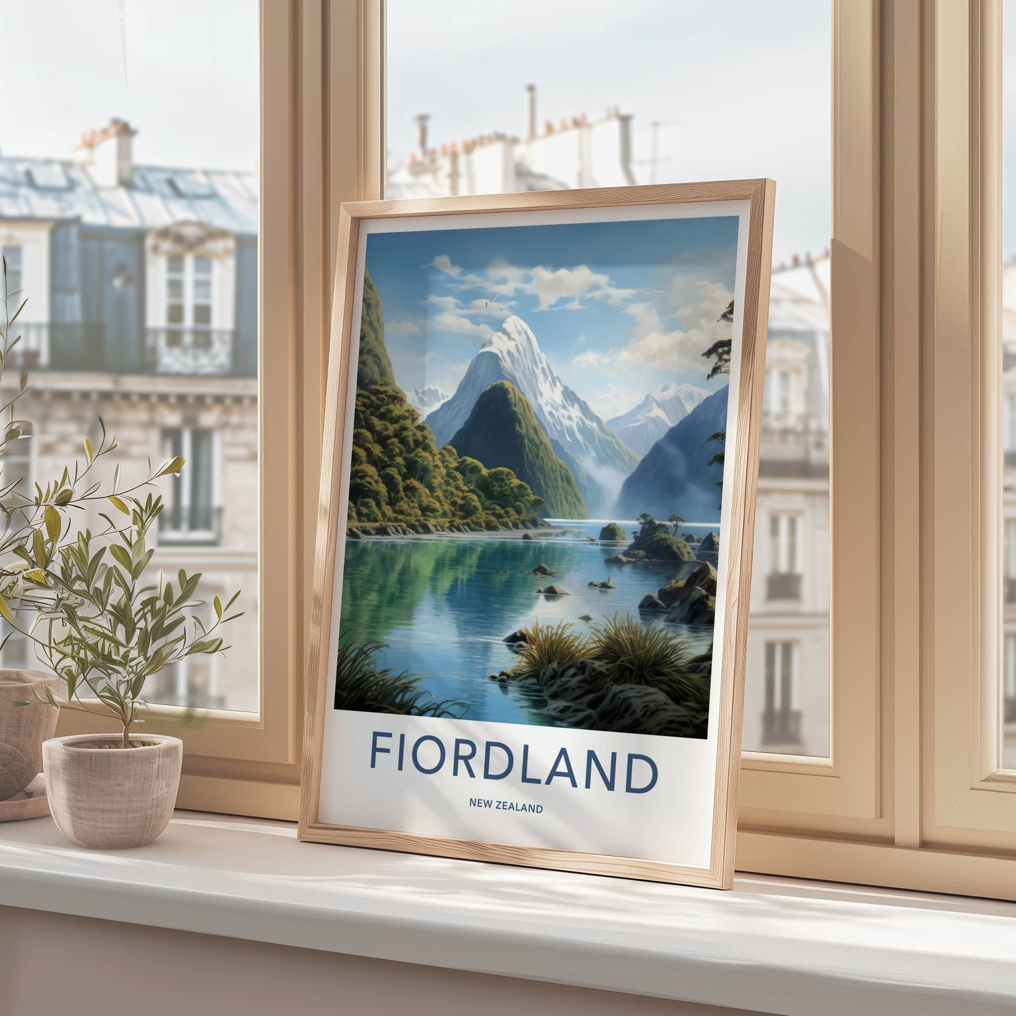 Fiordland Poster - New Zealand Travel Art - Snowy Peaks Fjord Home Decor