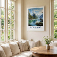 Fiordland Poster - New Zealand Travel Art - Snowy Peaks Fjord Home Decor