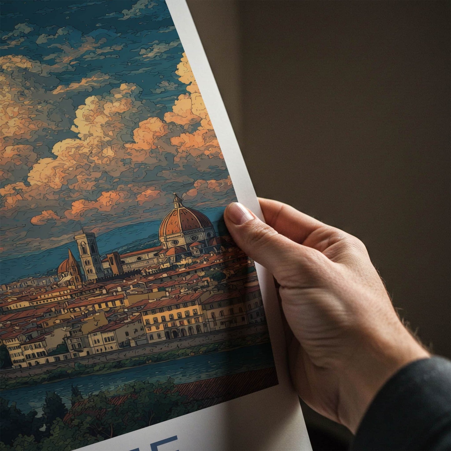Firenze Poster - Italy Travel Art - River Cityscape Clouds Home Decor