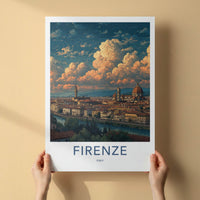 Firenze Poster - Italy Travel Art - River Cityscape Clouds Home Decor