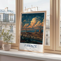 Firenze Poster - Italy Travel Art - River Cityscape Clouds Home Decor