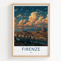 Firenze Poster - Italy Travel Art - River Cityscape Clouds Home Decor