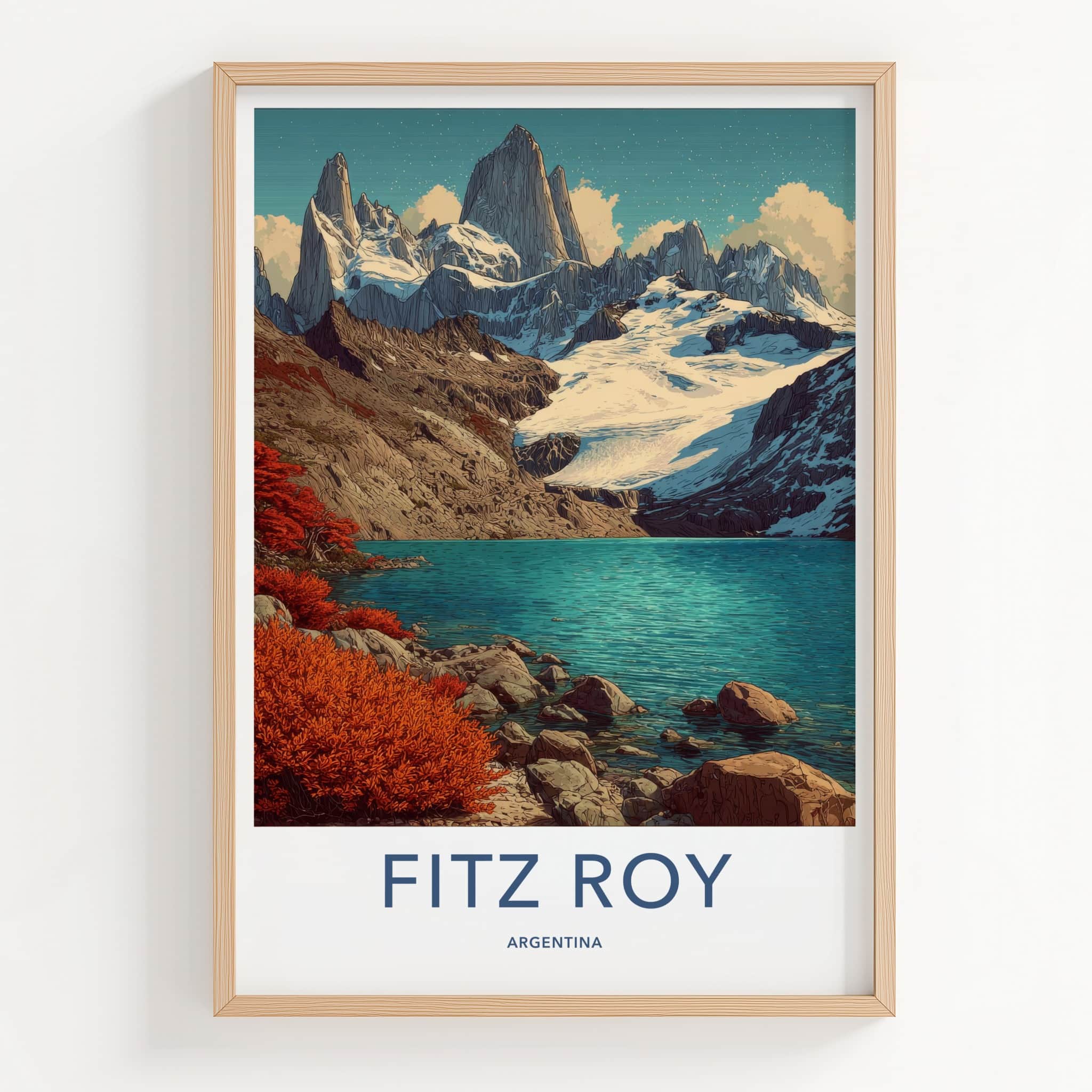 Fitz Roy Poster - Argentina Travel Art - Snow Capped Peaks Home Decor