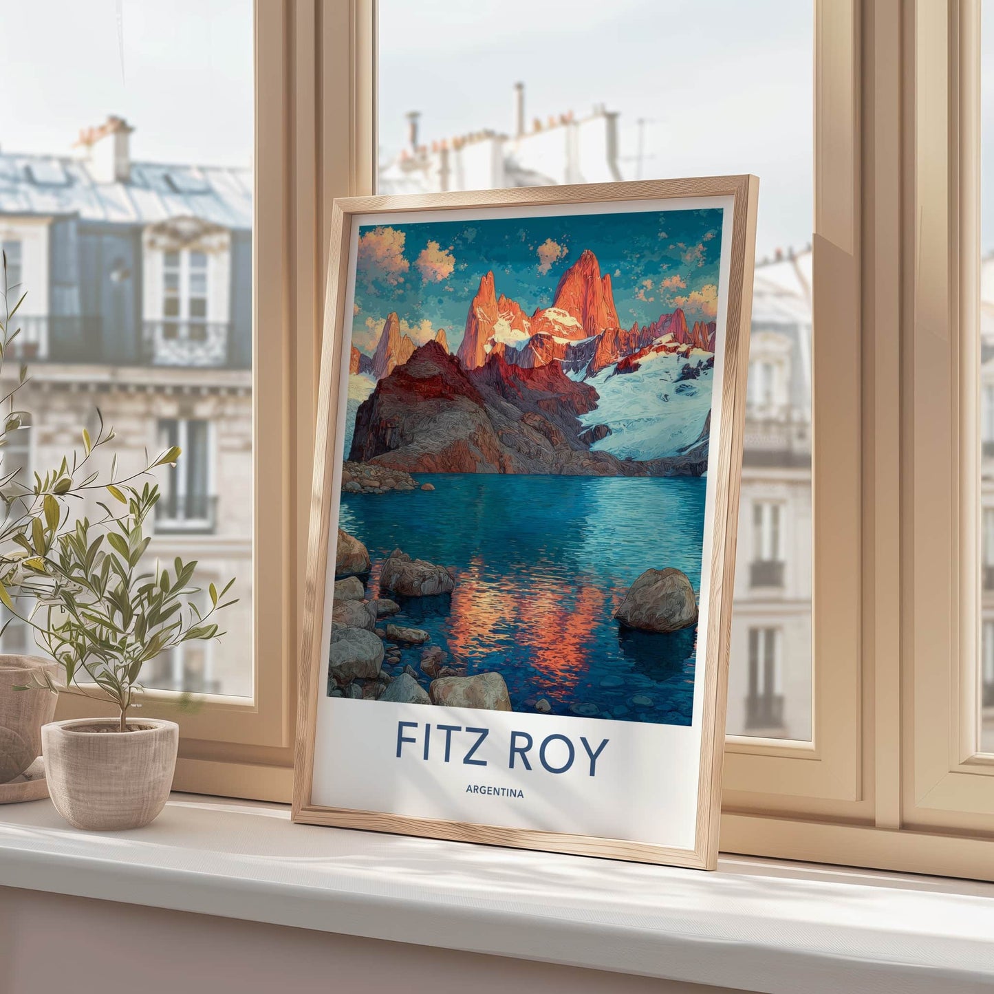 Fitz Roy Poster - Argentina Travel Print - Glacier Lake Reflections Home Decor