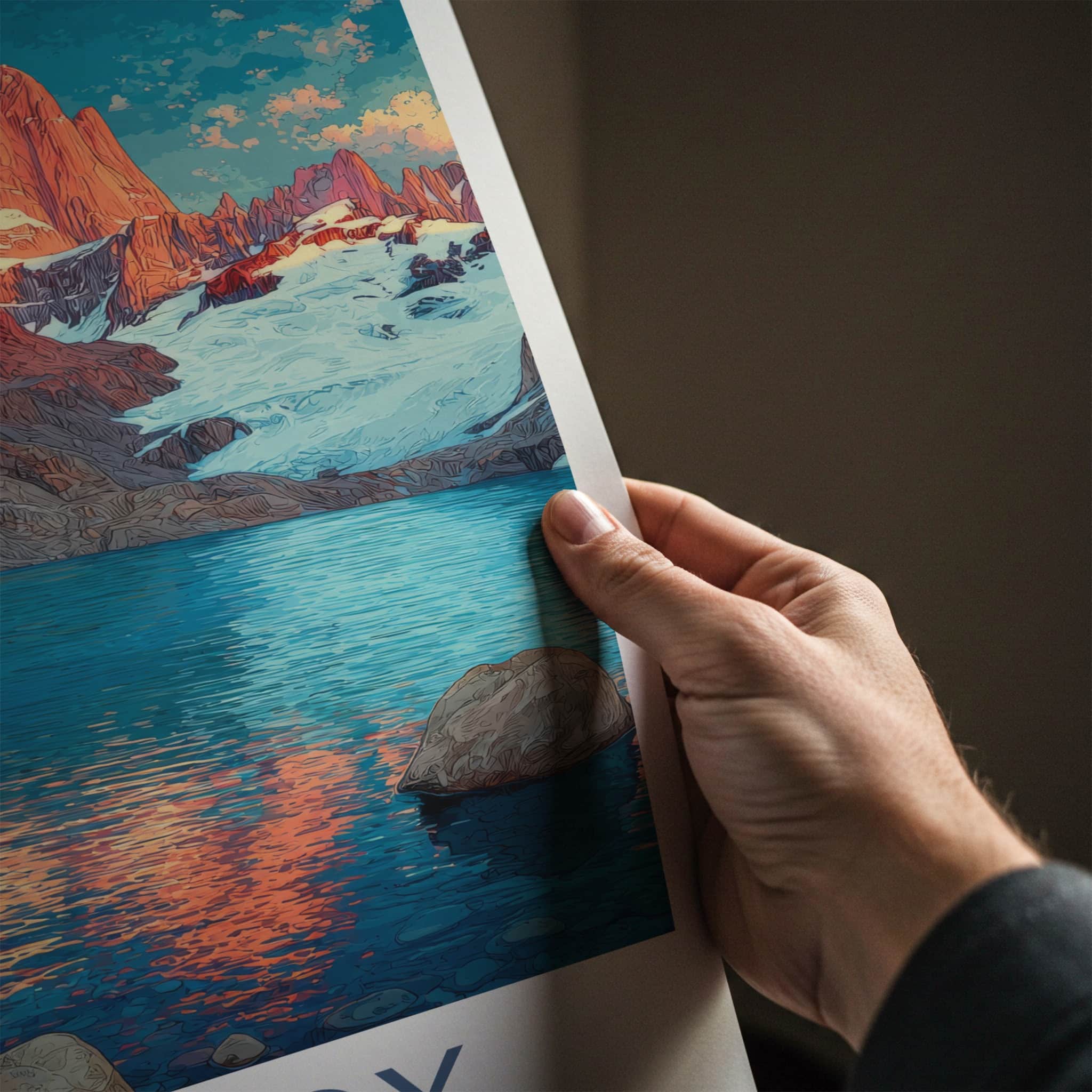 Fitz Roy Poster - Argentina Travel Print - Glacier Lake Reflections Home Decor