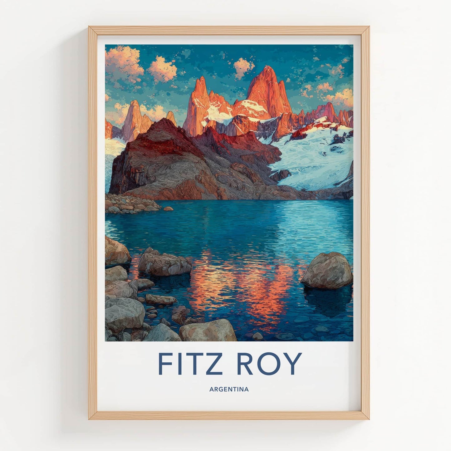Fitz Roy Poster - Argentina Travel Print - Glacier Lake Reflections Home Decor