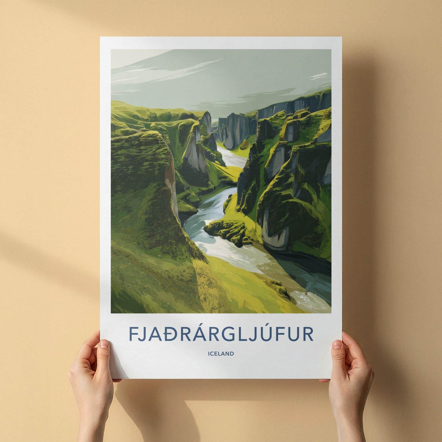 Fjadrarargljufur Poster - Iceland Travel Art - Verdant River Gorge Wall Decor
