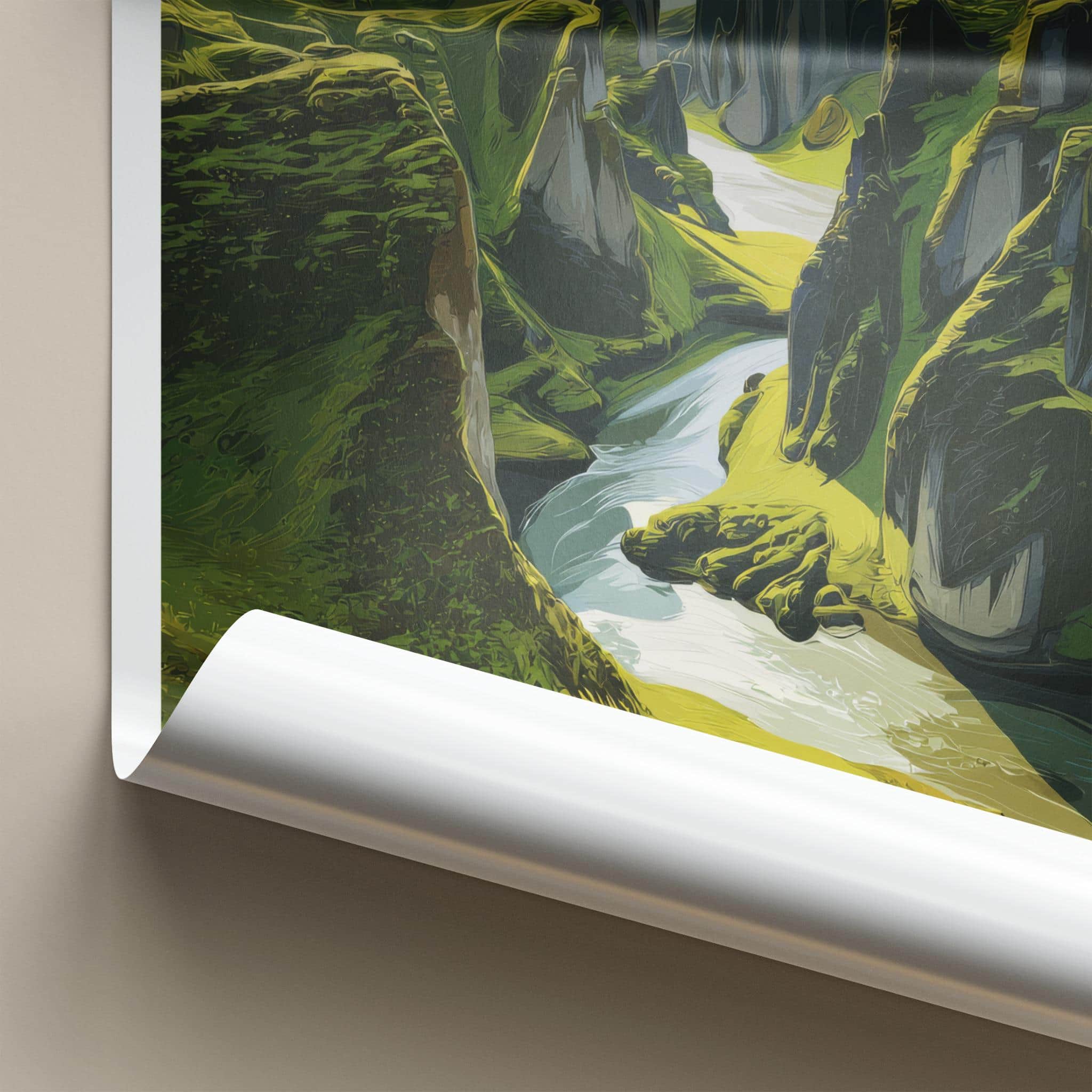 Fjadrarargljufur Poster - Iceland Travel Art - Verdant River Gorge Wall Decor