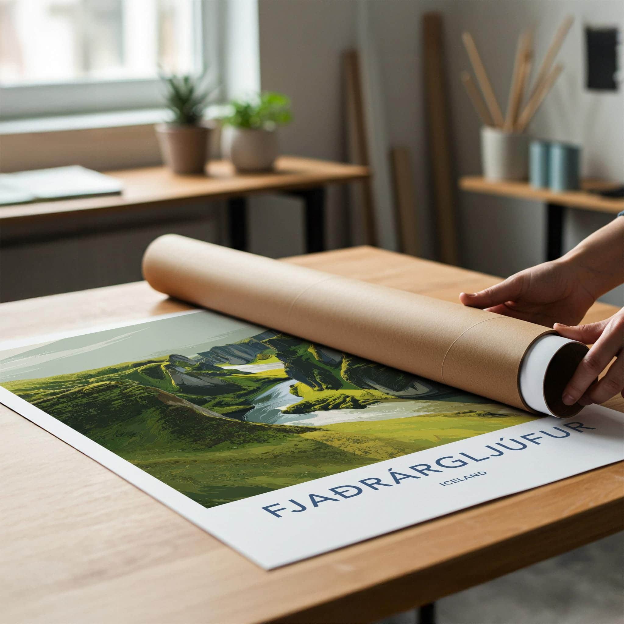 Fjadrarargljufur Poster - Iceland Travel Art - Verdant River Gorge Wall Decor