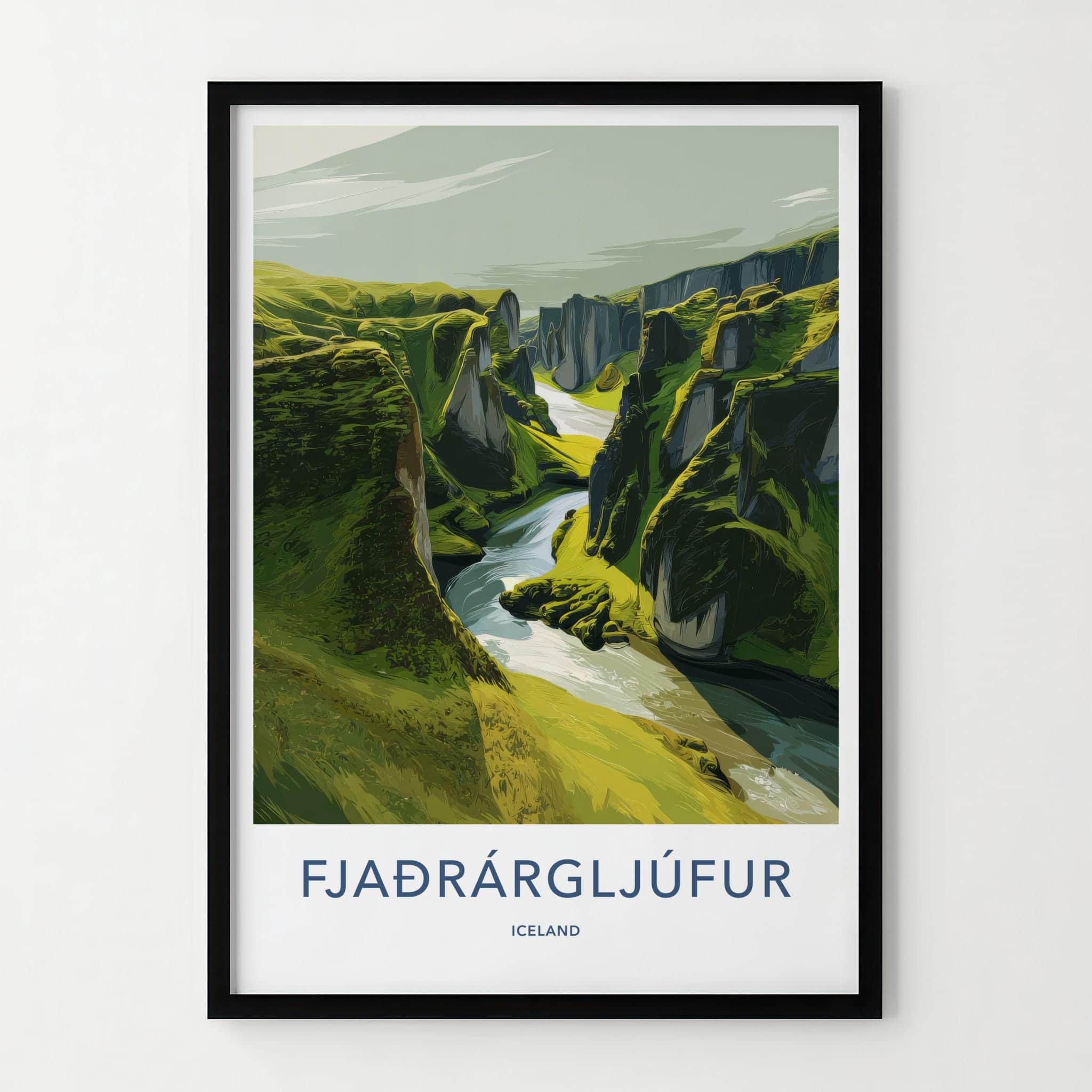 Fjadrarargljufur Poster - Iceland Travel Art - Verdant River Gorge Wall Decor