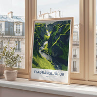 Fjadrargljufur Poster - Iceland Travel Art - Mossy Canyon River Home Decor