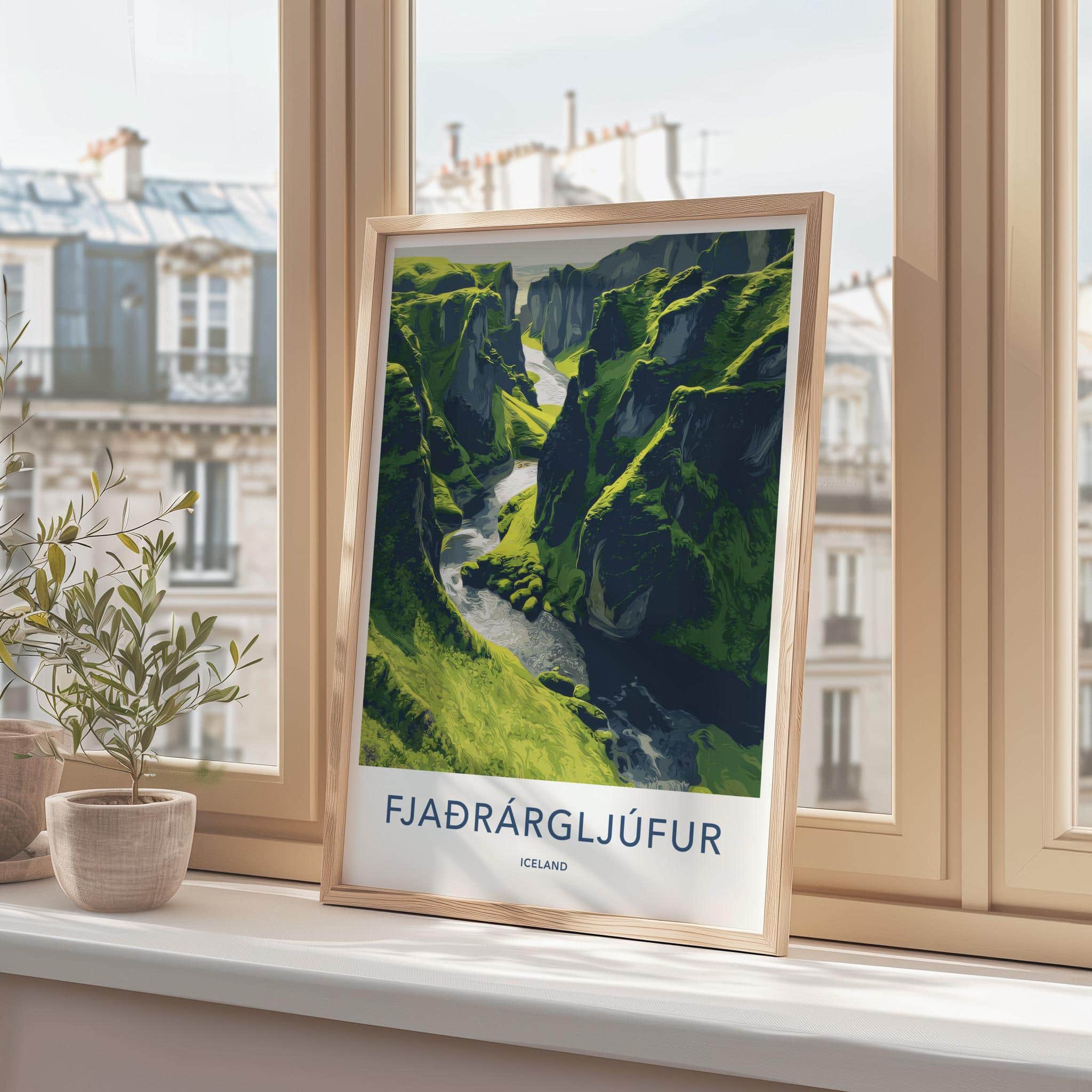 Fjadrargljufur Poster - Iceland Travel Art - Mossy Canyon River Home Decor