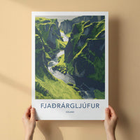 Fjadrargljufur Poster - Iceland Travel Art - Mossy Canyon River Home Decor