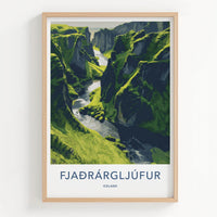 Fjadrargljufur Poster - Iceland Travel Art - Mossy Canyon River Home Decor