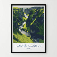 Fjadrargljufur Poster - Iceland Travel Art - Mossy Canyon River Home Decor