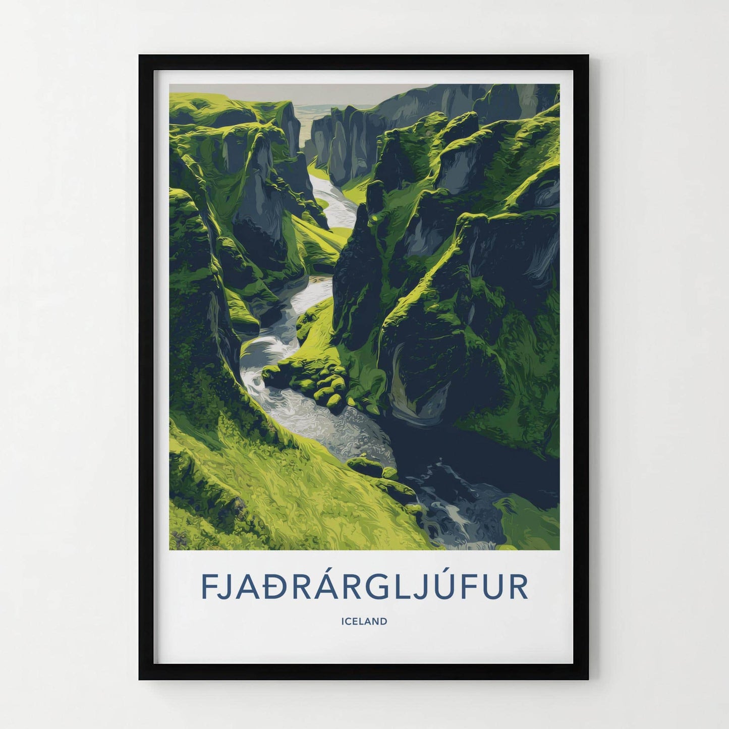 Fjadrargljufur Poster - Iceland Travel Art - Mossy Canyon River Home Decor