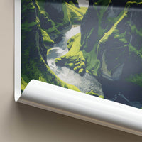 Fjadrargljufur Poster - Iceland Travel Art - Mossy Canyon River Home Decor