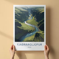 Fjadrargljufur Poster - Iceland Travel Art - Winding River Canyon Wall Decor