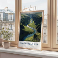 Fjadrargljufur Poster - Iceland Travel Art - Winding River Canyon Wall Decor