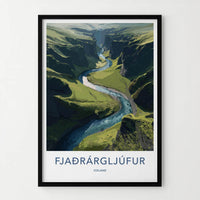Fjadrargljufur Poster - Iceland Travel Art - Winding River Canyon Wall Decor