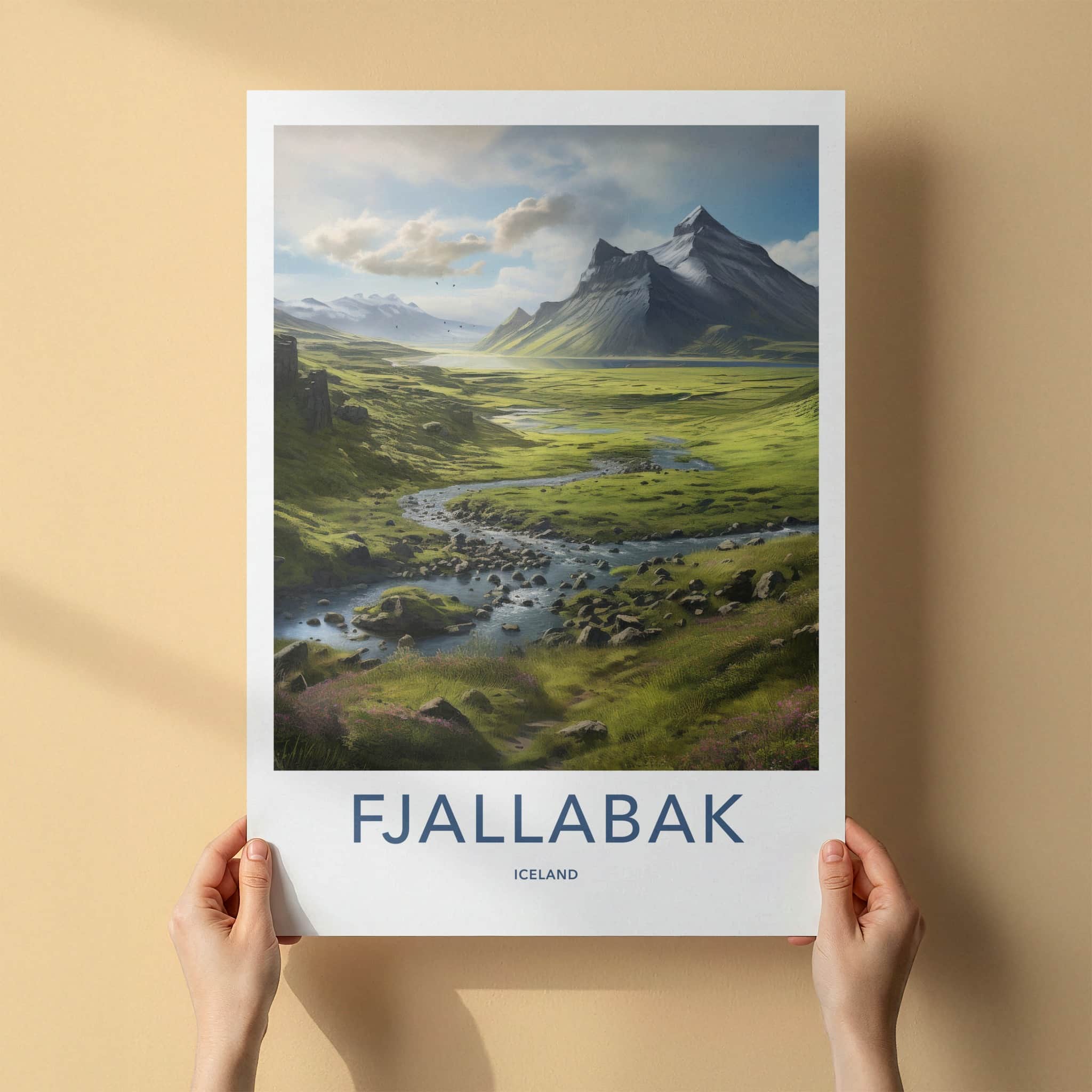 FJALLABAK Poster - Iceland Travel Art - Mountain River Landscape Home Decor
