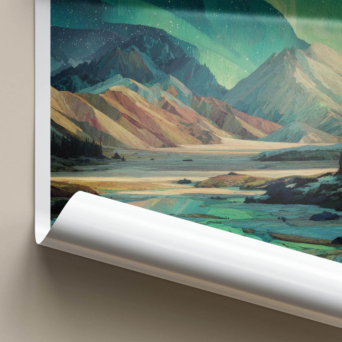 Fjallabak Poster - Iceland Travel Art - Northern Lights Reflection Wall Decor