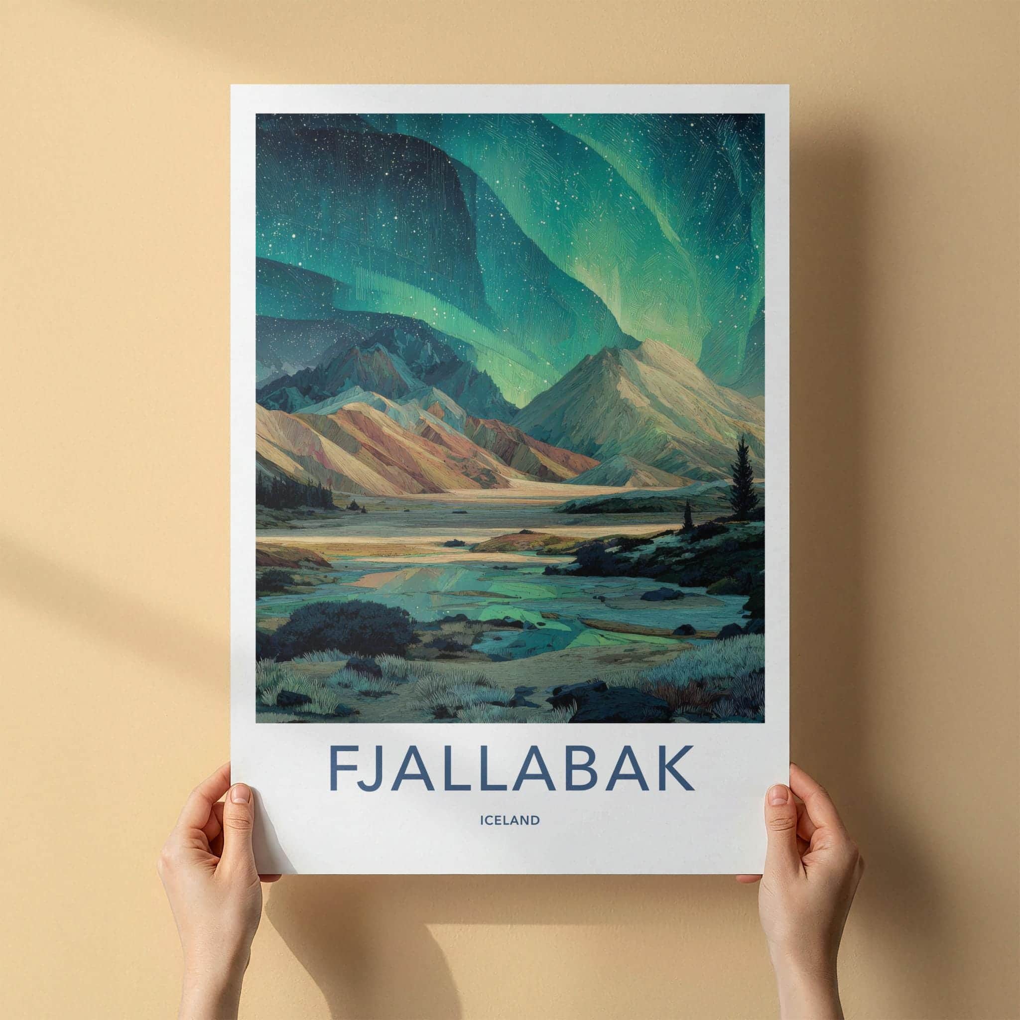 Fjallabak Poster - Iceland Travel Art - Northern Lights Reflection Wall Decor