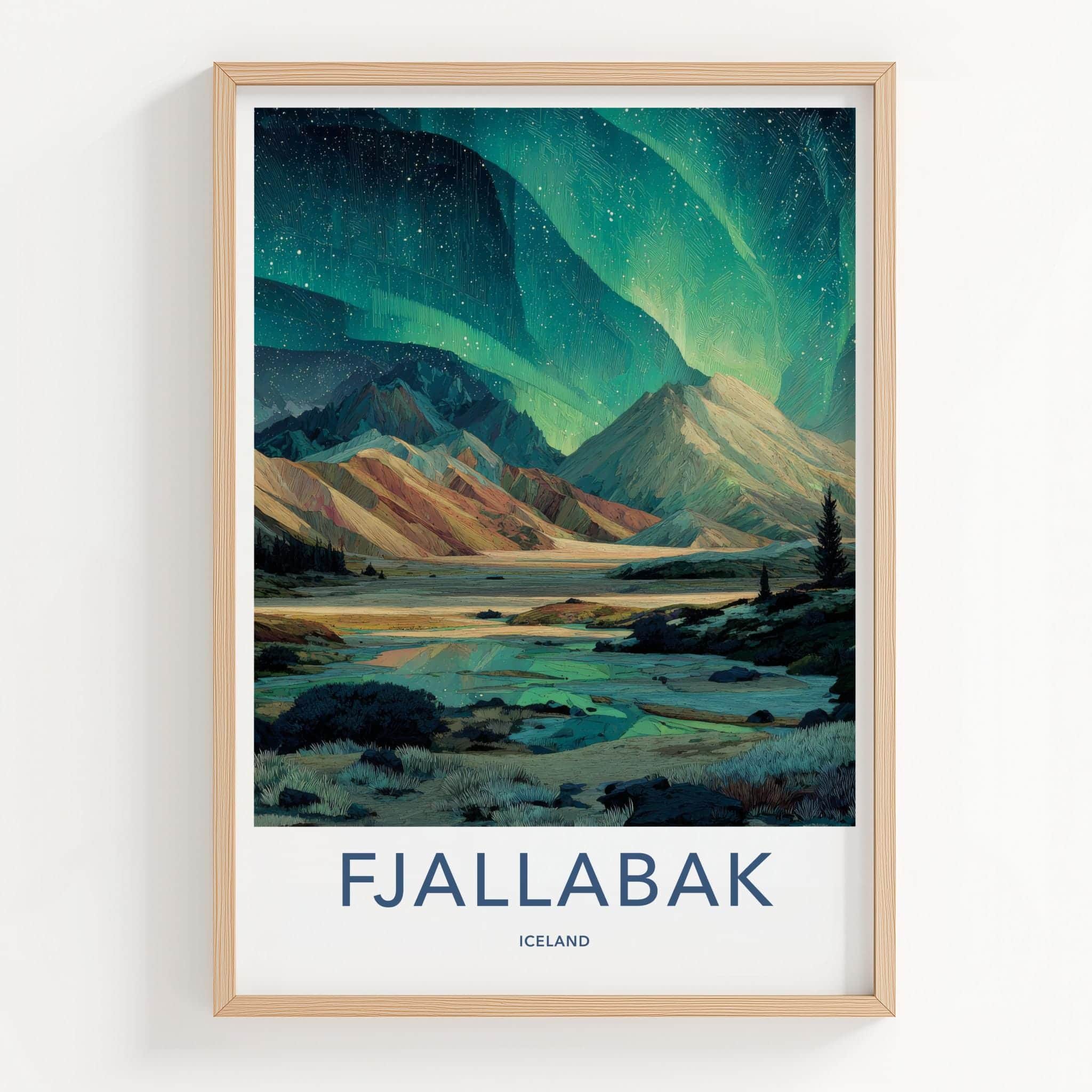 Fjallabak Poster - Iceland Travel Art - Northern Lights Reflection Wall Decor
