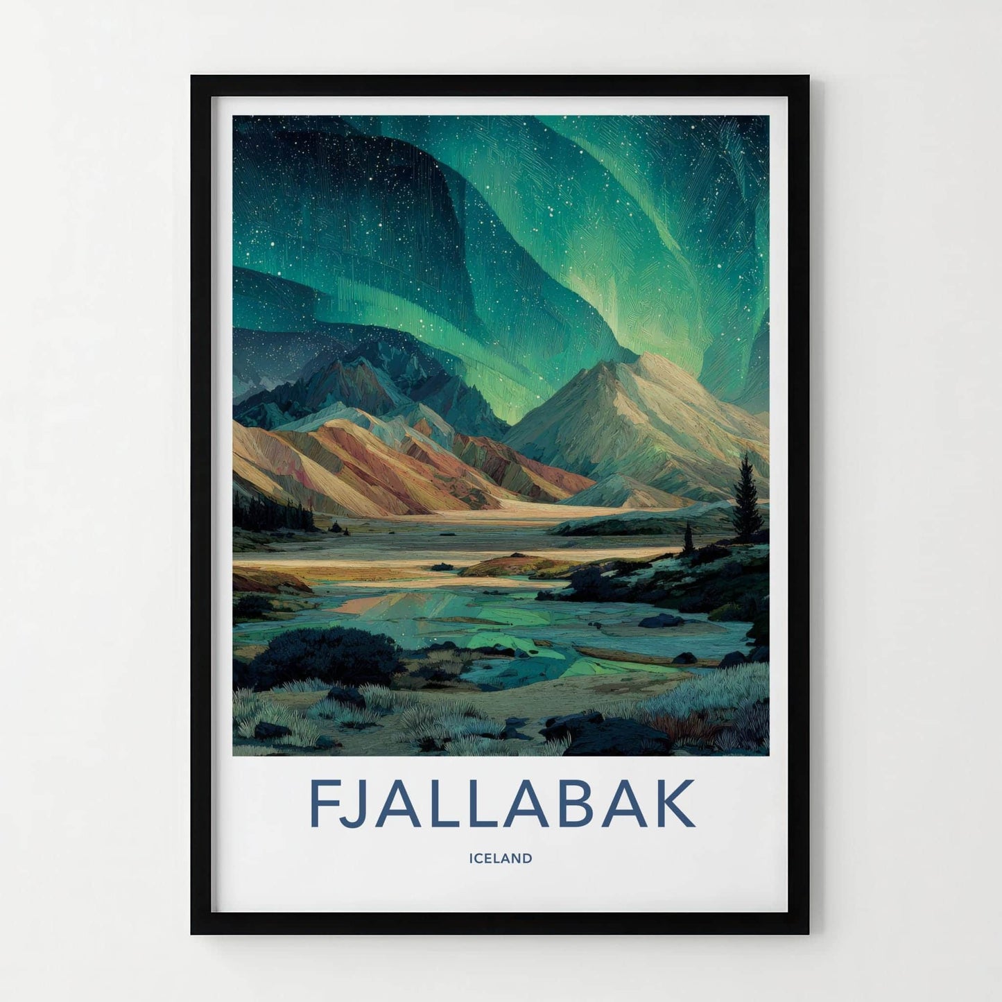 Fjallabak Poster - Iceland Travel Art - Northern Lights Reflection Wall Decor