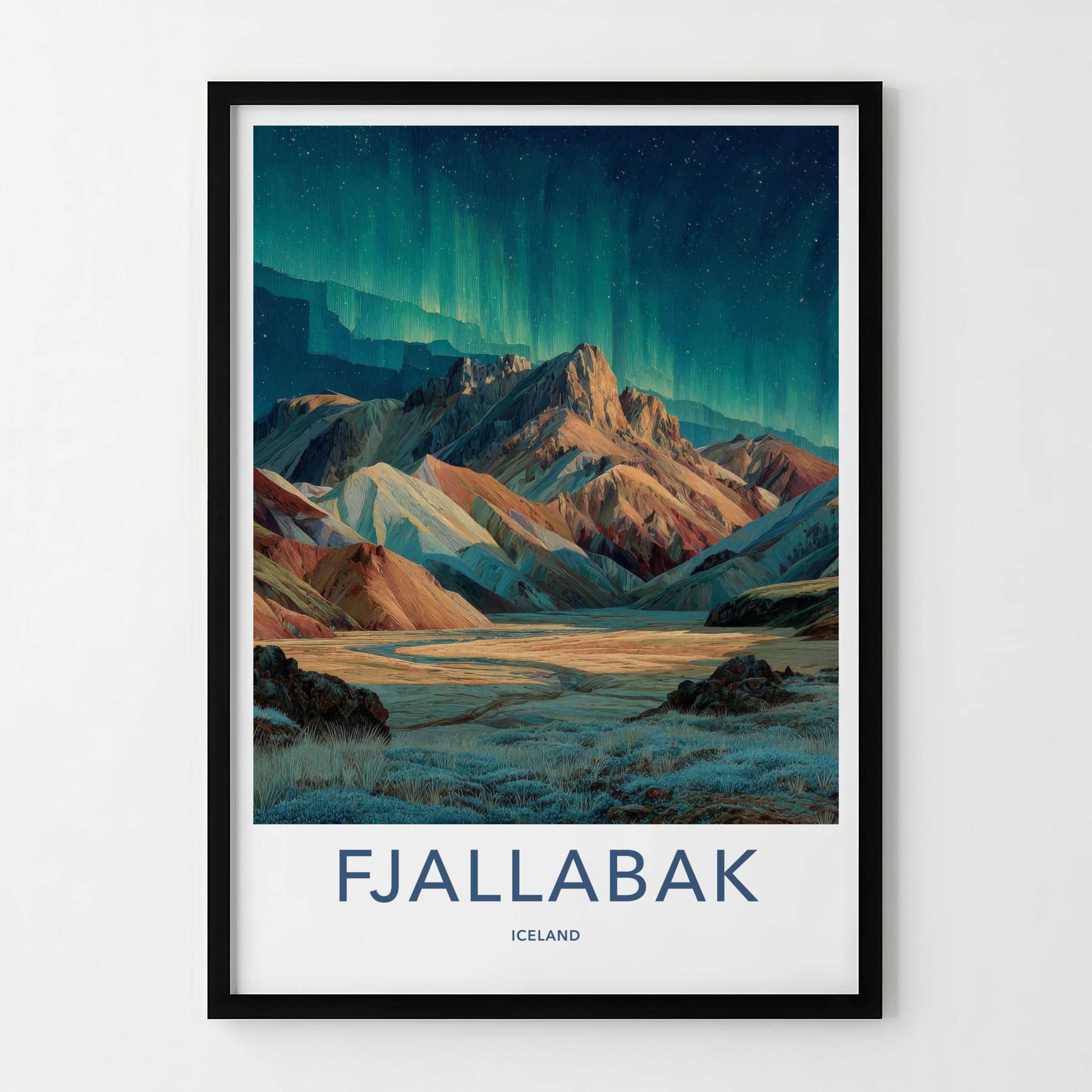 Fjallabak Poster - Iceland Travel Art - Vibrant Mountain Aurora Wall Decor