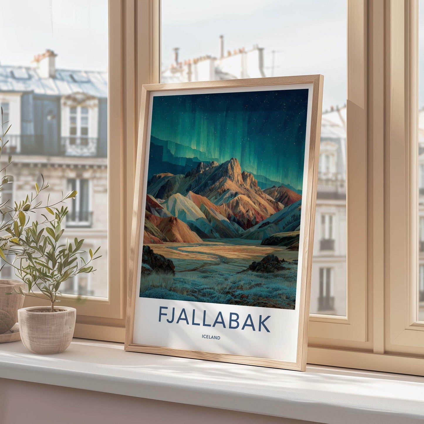 Fjallabak Poster - Iceland Travel Art - Vibrant Mountain Aurora Wall Decor