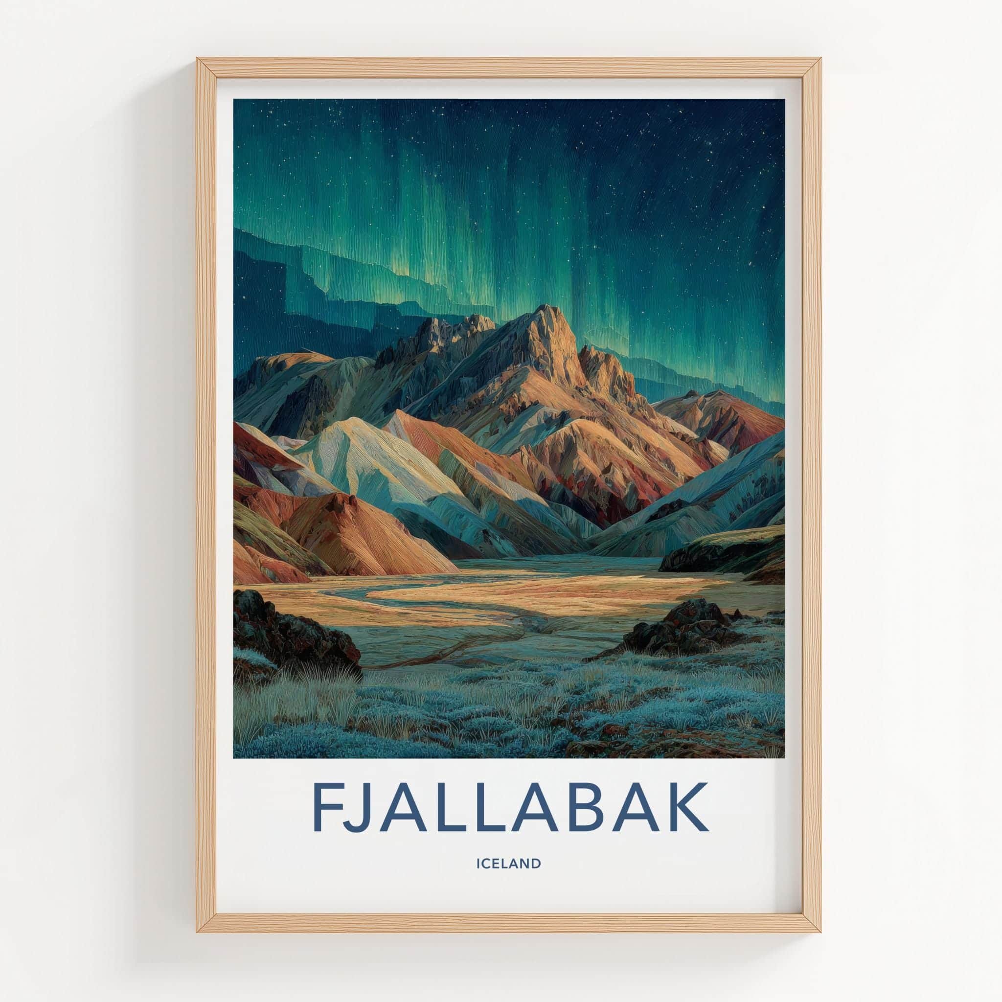 Fjallabak Poster - Iceland Travel Art - Vibrant Mountain Aurora Wall Decor