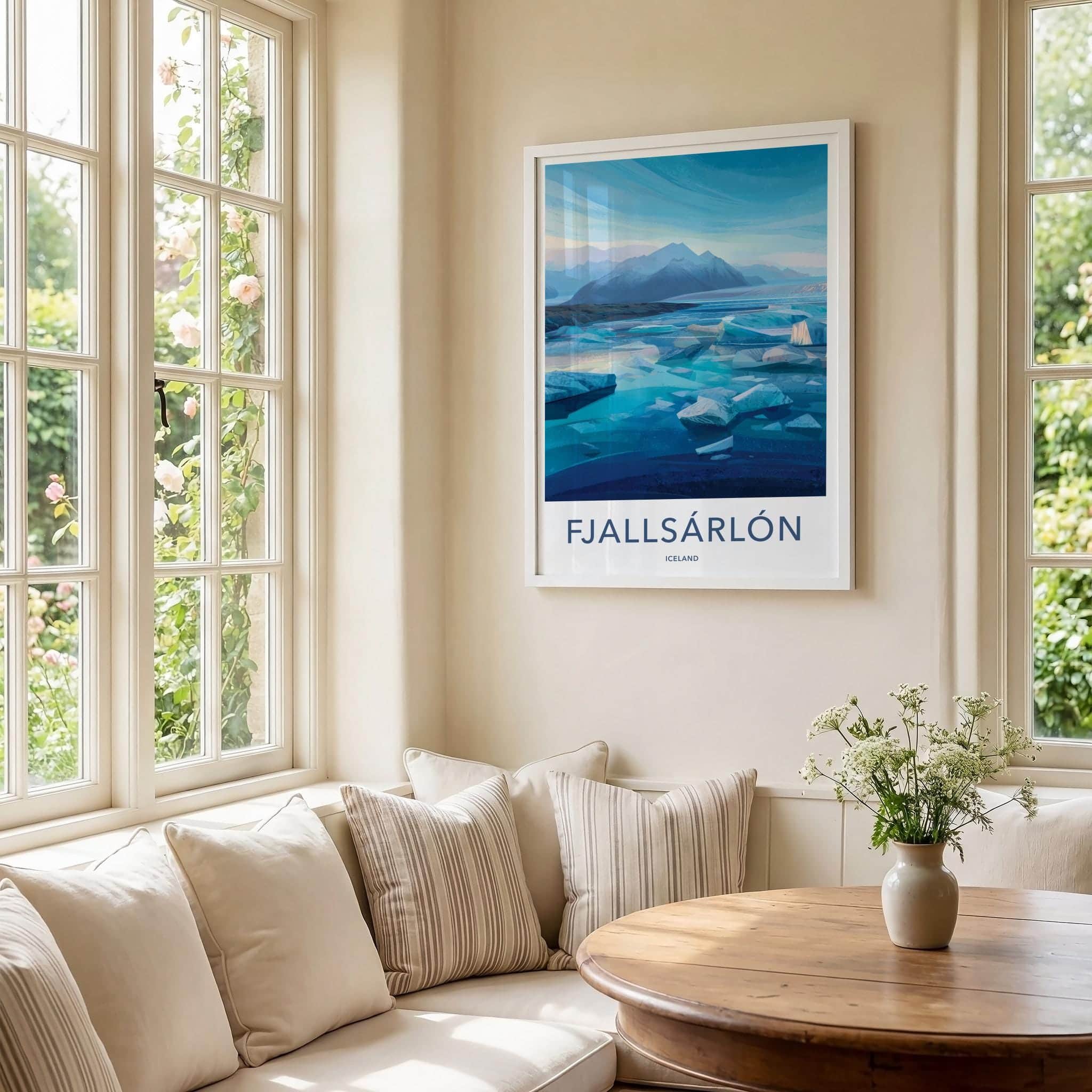 Fjallsarlon Poster - Iceland Travel Print - Icy glacial lagoon Wall Decor