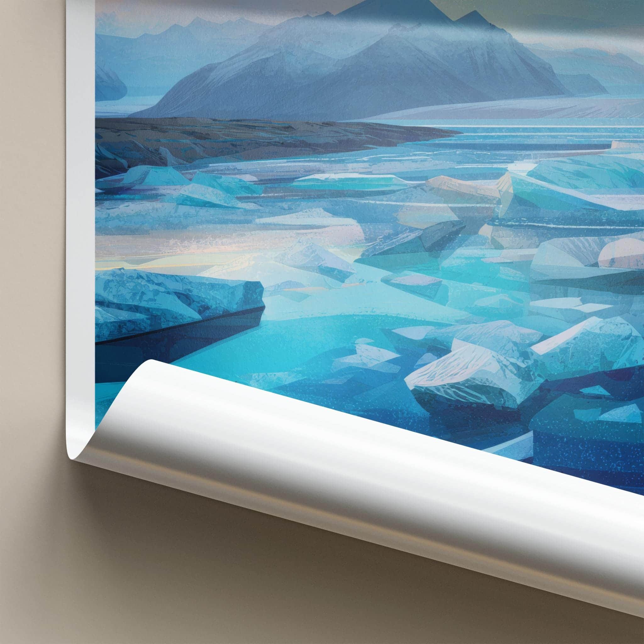 Fjallsarlon Poster - Iceland Travel Print - Icy glacial lagoon Wall Decor