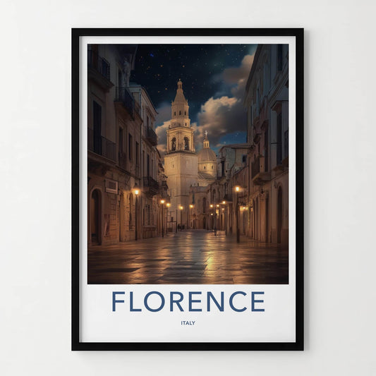 Florence Poster - Italy Travel Art - Illuminated Church Street Wall Decor
