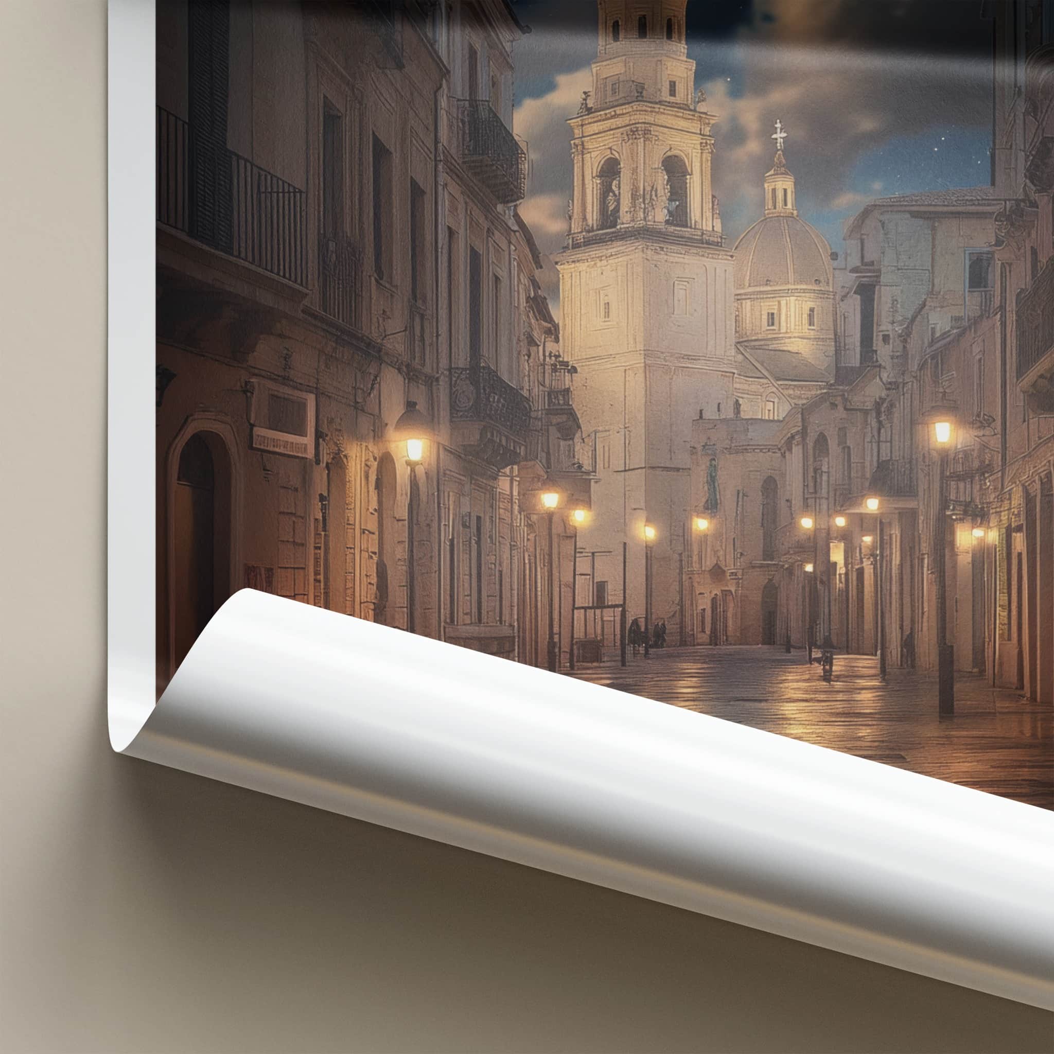 Florence Poster - Italy Travel Art - Illuminated Church Street Wall Decor