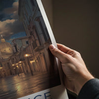 Florence Poster - Italy Travel Art - Illuminated Church Street Wall Decor