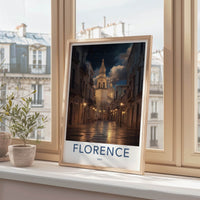 Florence Poster - Italy Travel Art - Illuminated Church Street Wall Decor