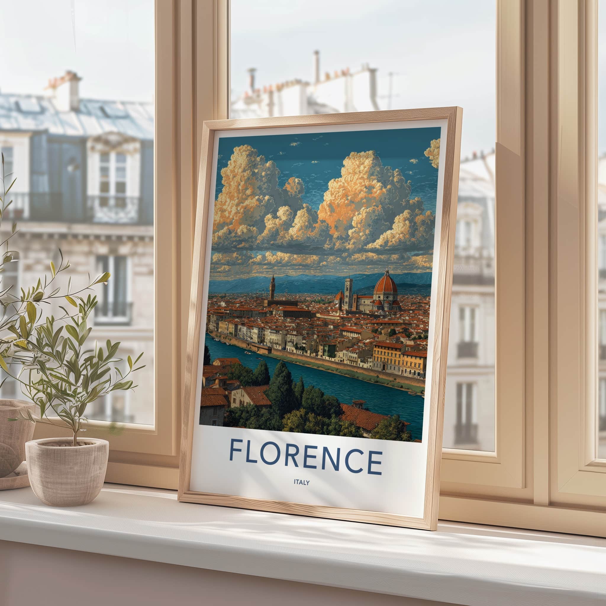 Florence Poster - Italy Wall Art - Cityscape River Buildings Home Decor