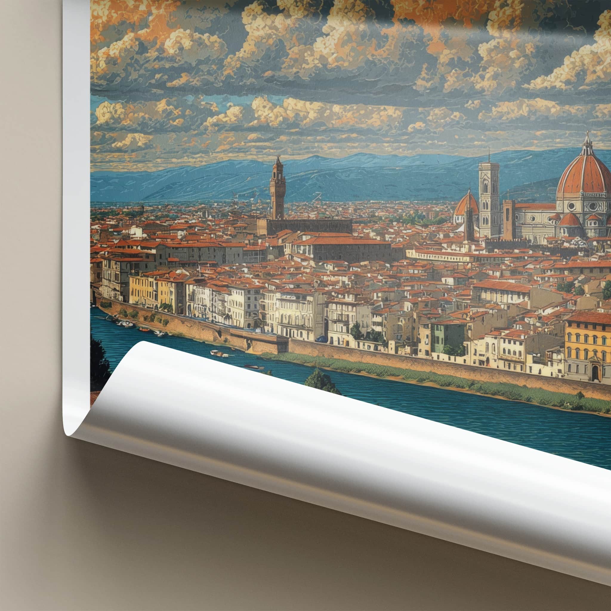 Florence Poster - Italy Wall Art - Cityscape River Buildings Home Decor