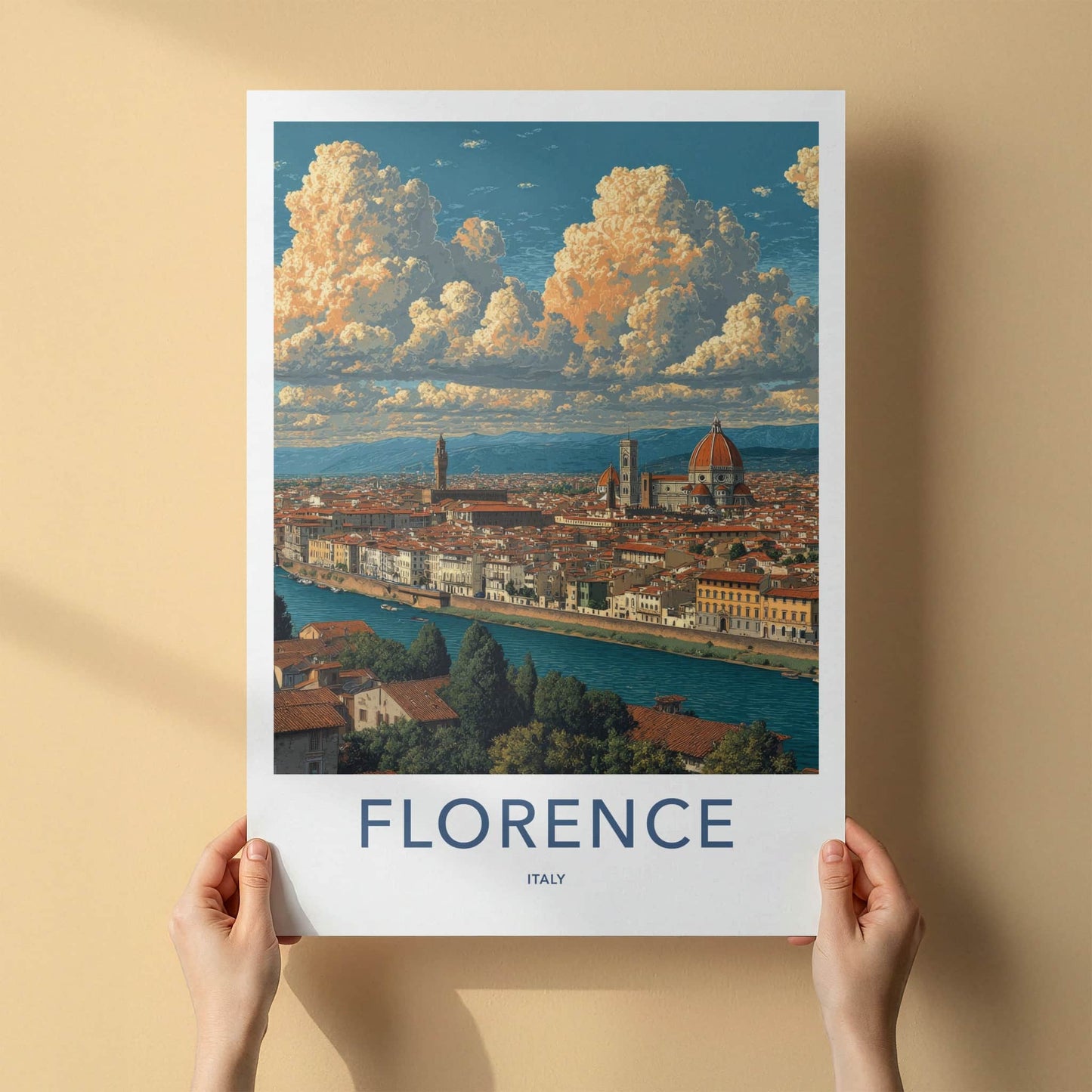 Florence Poster - Italy Wall Art - Cityscape River Buildings Home Decor
